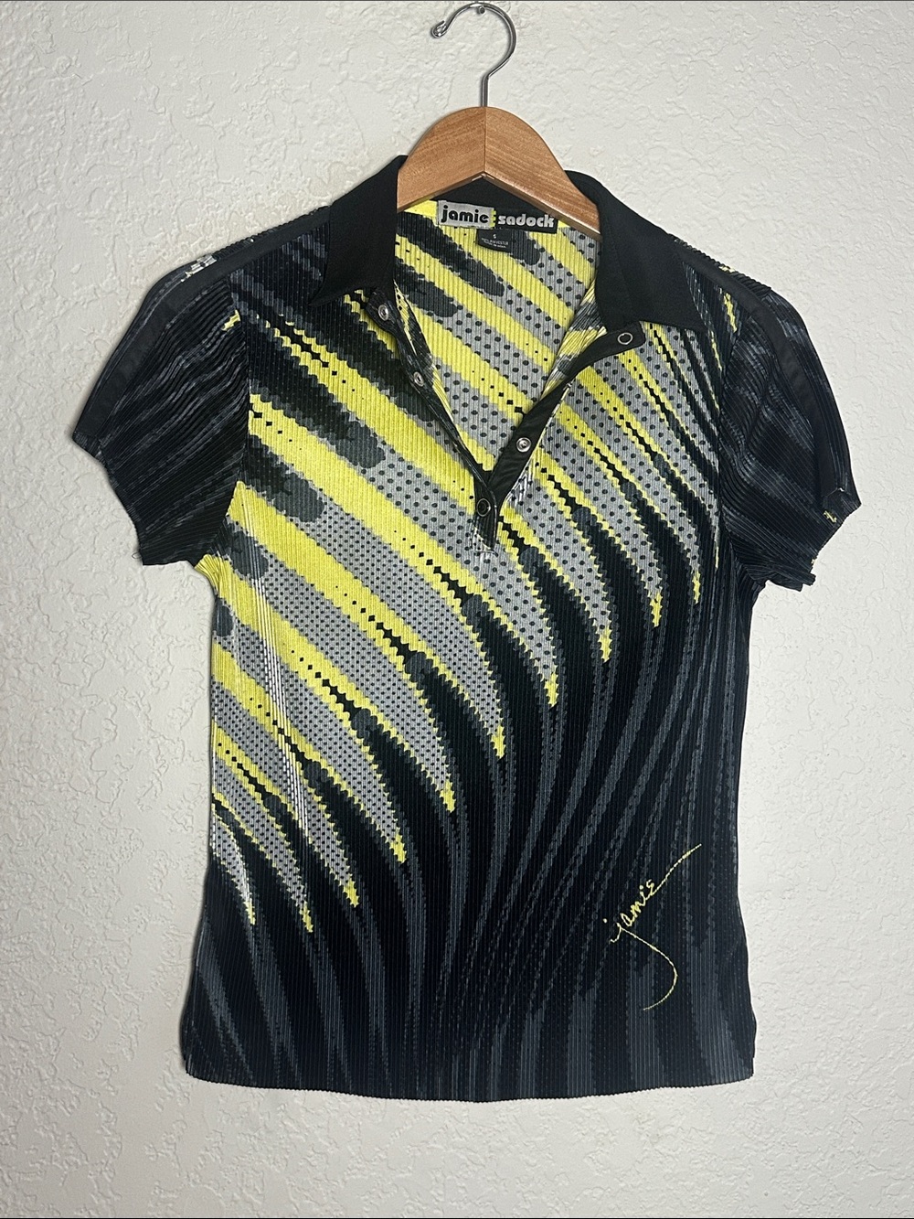 jamie sadock Black Yellow Short Sleeve Polo shirt Snap Graphic Neon Accordion